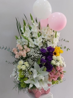 VIP Baby Girl Flower Arrangement, New Baby Flowers & Gifts